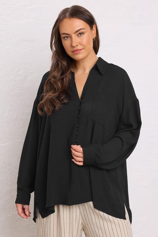 evans EVANS Curve Black Dipped Hem Oversized Shirt