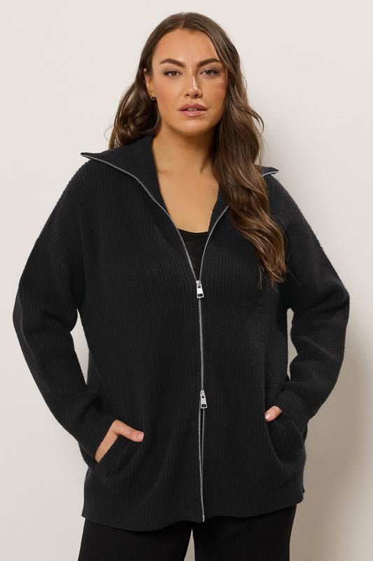 Evans EVANS Curve Black Double Ended Zip Cardigan