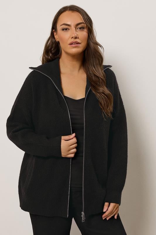 evans EVANS Curve Black Double Ended Zip Cardigan