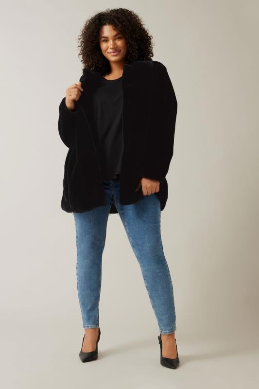 Evans EVANS Curve Black Faux Fur Coat