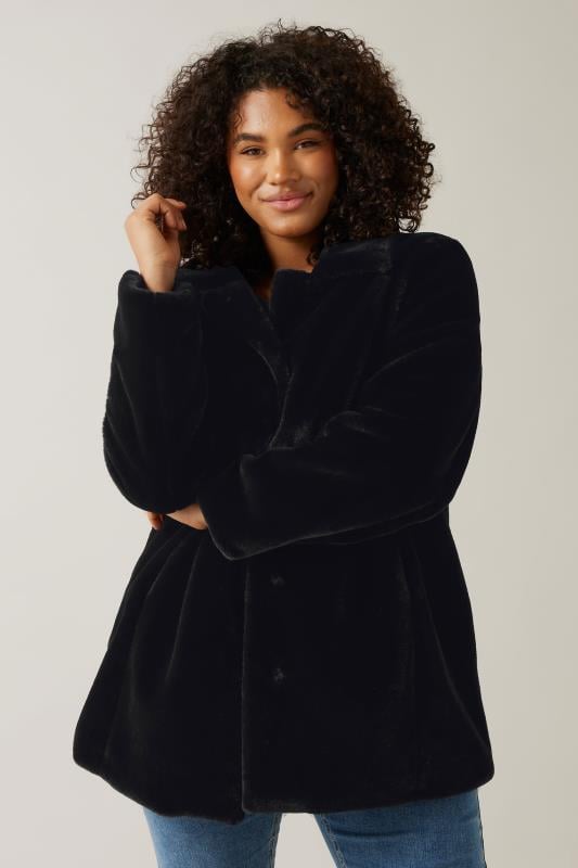 evans EVANS Curve Black Faux Fur Coat