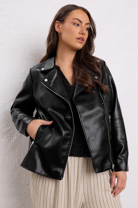 evans EVANS Curve Black Faux Leather Biker Jacket