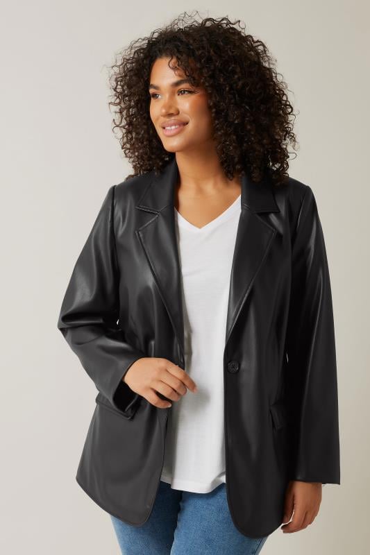 Evans EVANS Curve Black Faux Leather Blazer