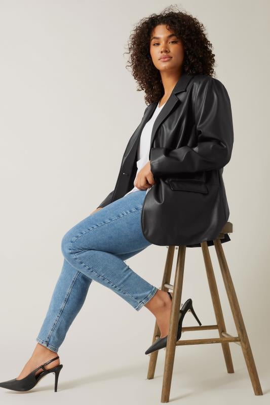 Evans EVANS Curve Black Faux Leather Blazer