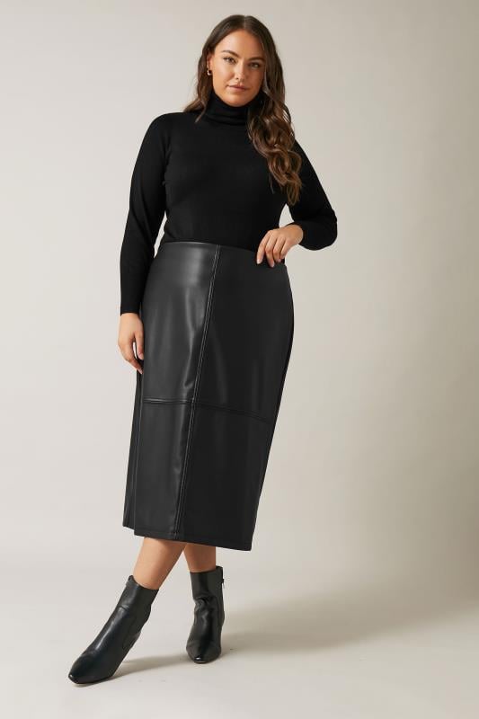 Evans EVANS Curve Black Faux Leather Skirt