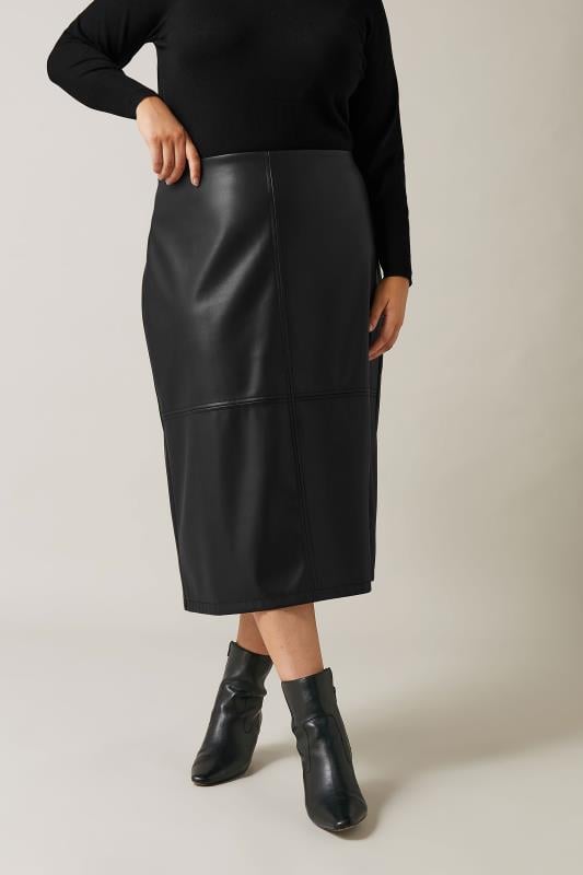 evans EVANS Curve Black Faux Leather Skirt