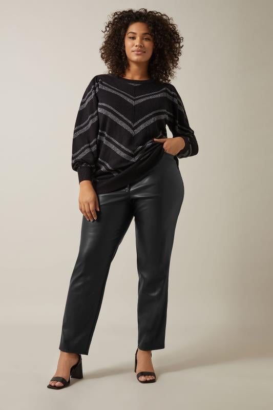 Evans EVANS Curve Black Faux Leather Trousers