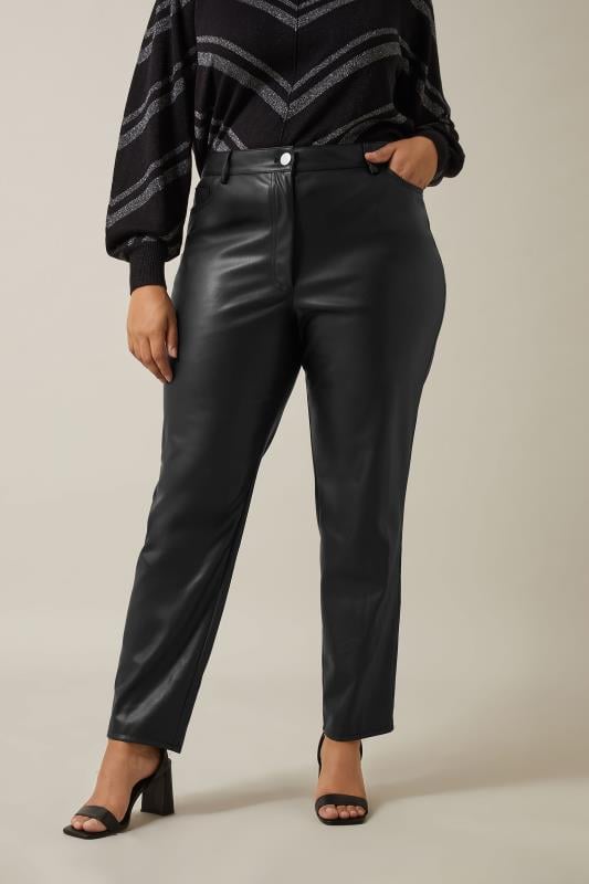 evans EVANS Curve Black Faux Leather Trousers