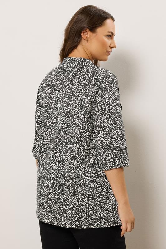 Evans EVANS Curve Black Floral Pintuck Henley Top