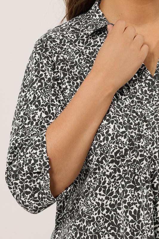 Evans EVANS Curve Black Floral Pintuck Henley Top