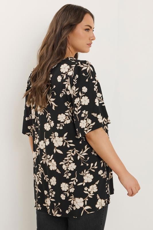 Evans EVANS Curve Black Floral Pleat Swing Top