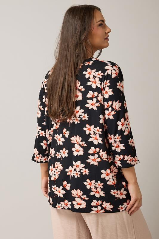 Evans EVANS Curve Black Floral Print Blouse