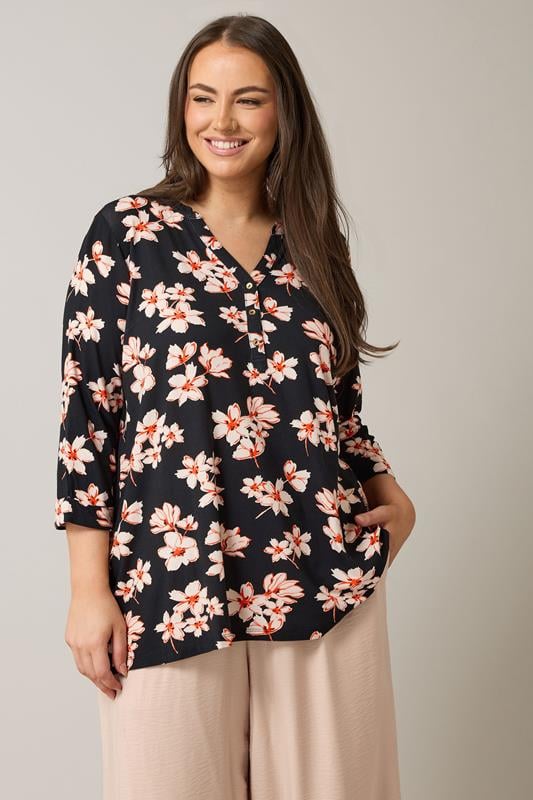 Evans EVANS Curve Black Floral Print Blouse