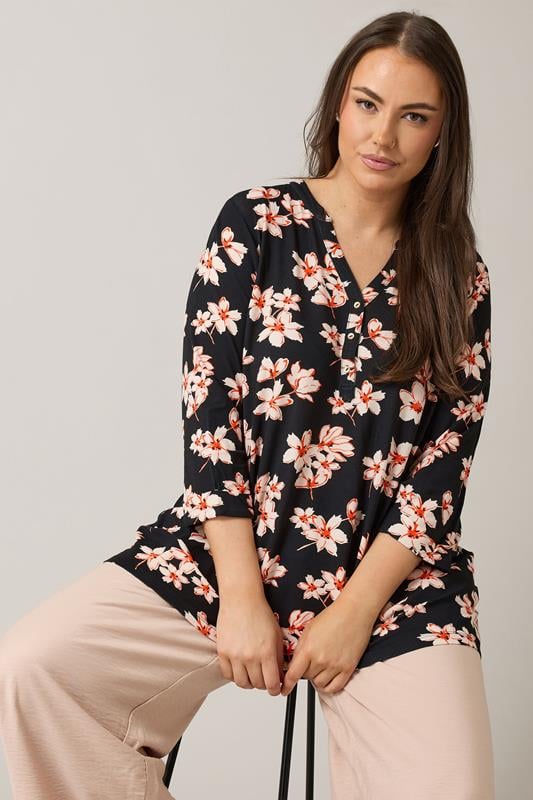 evans EVANS Curve Black Floral Print Blouse