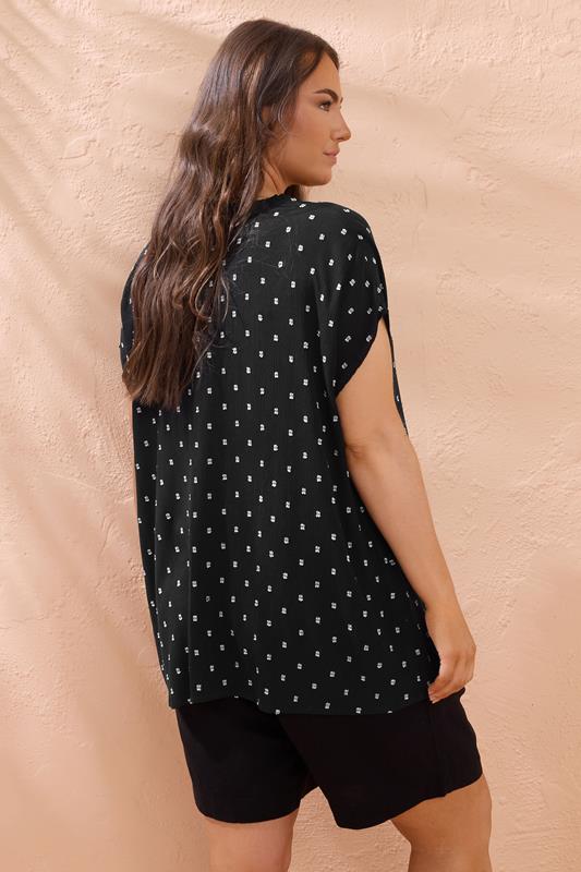 Evans EVANS Curve Black Frill Neck Dobby Blouse