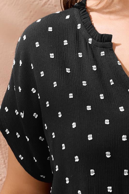 Evans EVANS Curve Black Frill Neck Dobby Blouse