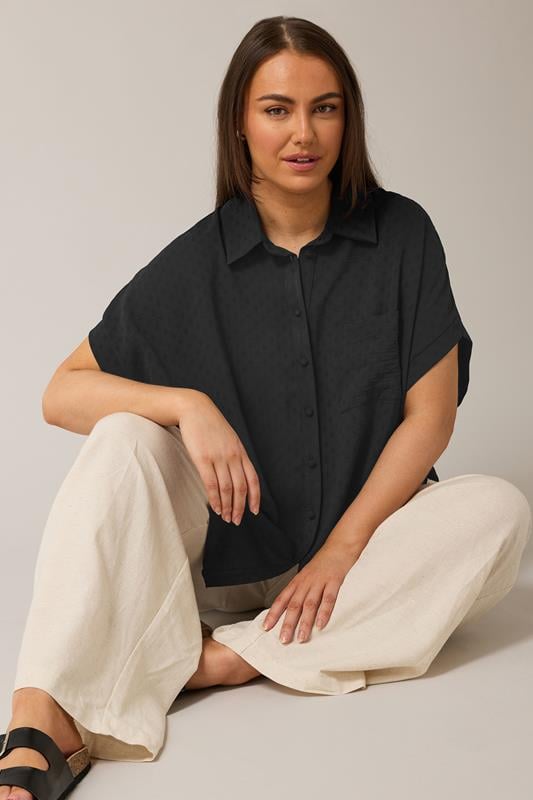 Evans EVANS Curve Black Grown On Sleeve Blouse