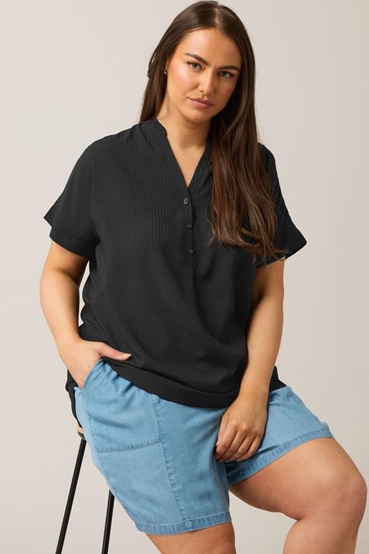 Evans EVANS Curve Black Half Placket Blouse