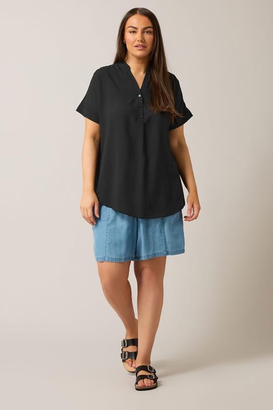 Evans EVANS Curve Black Half Placket Blouse