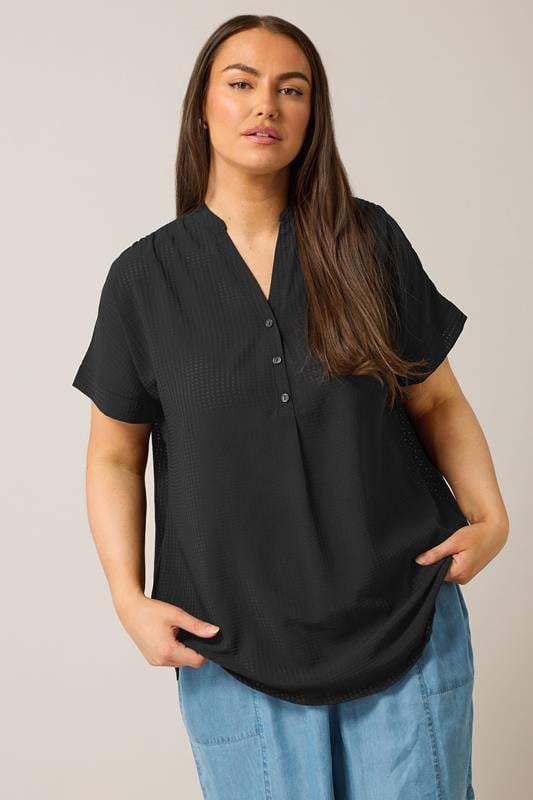 evans EVANS Curve Black Half Placket Blouse