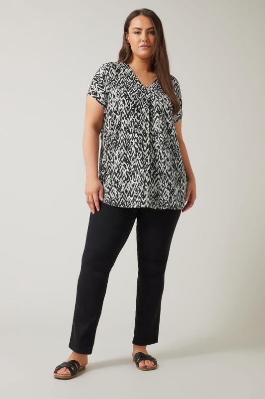 Evans EVANS Curve Black Ikat Print Swing Top