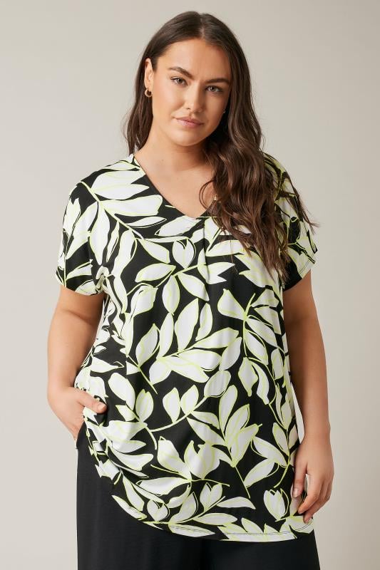 evans EVANS Curve Black Leaf Print Swing Top