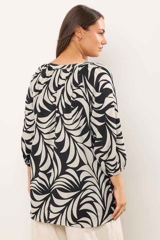 Evans EVANS Curve Black Leaf Print Tie Neck Blouse