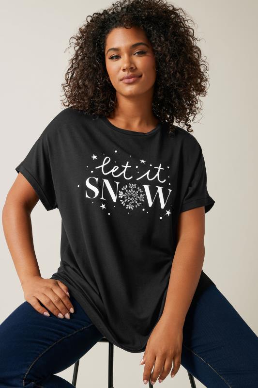 Evans EVANS Curve Black 'Let It Snow' Slogan T-Shirt