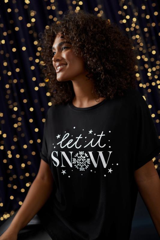evans EVANS Curve Black 'Let It Snow' Slogan T-Shirt
