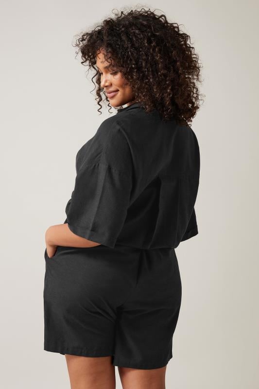 Evans EVANS Curve Black Linen Pocket Shorts