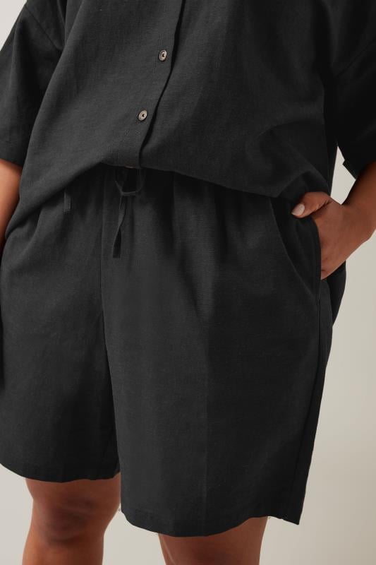 Evans EVANS Curve Black Linen Pocket Shorts