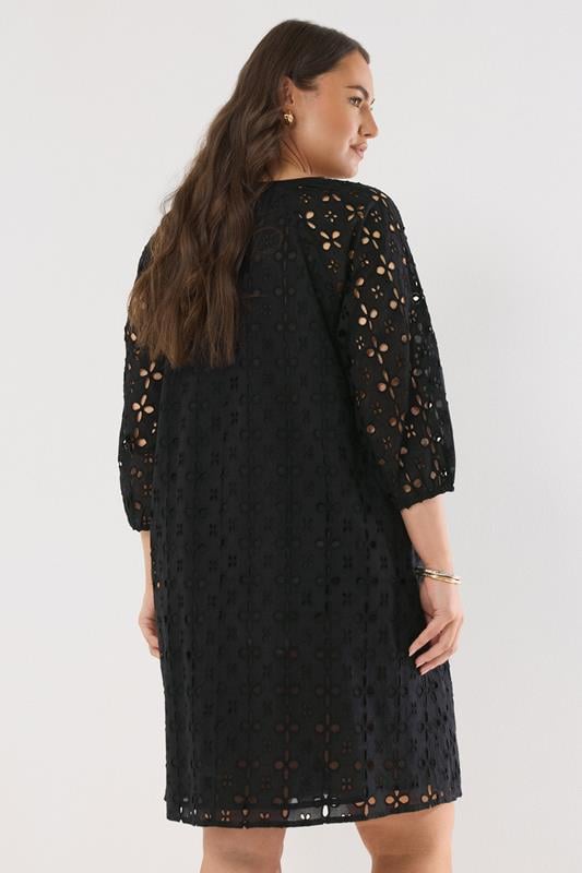 Evans EVANS Curve Black Long Sleeve Broderie Dress