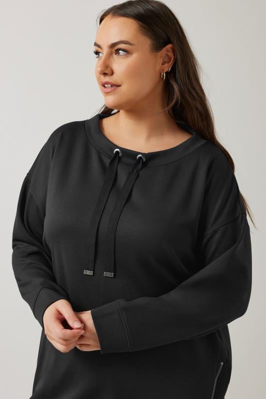 Evans EVANS Curve Black Luxe Zip Detail Sweatshirt