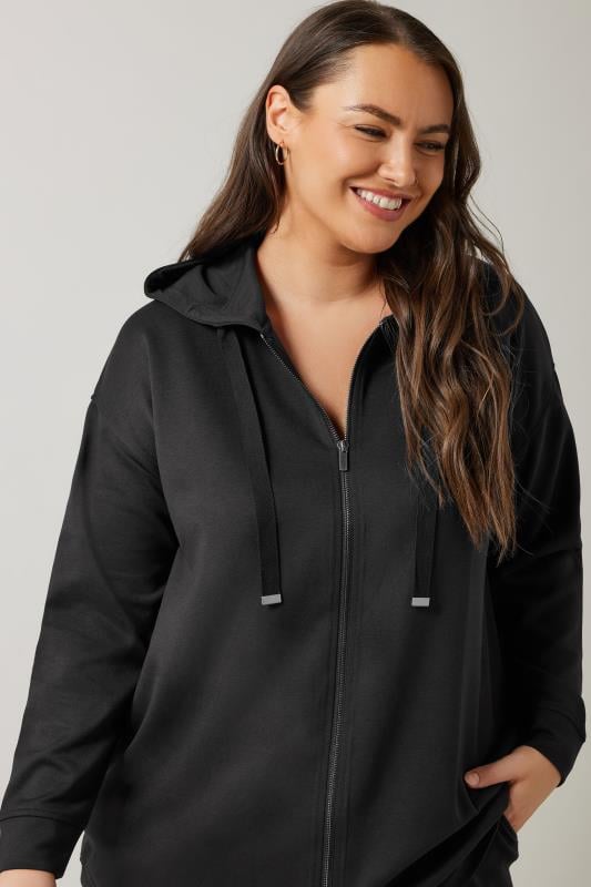 Evans EVANS Curve Black Luxe Zip Through Hoodie
