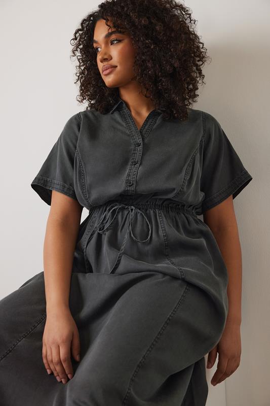 Evans EVANS Curve Black Lyocell Denim Shirt Dress
