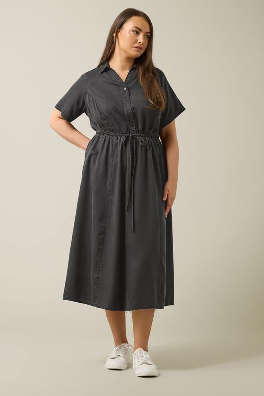 Evans EVANS Curve Black Lyocell Denim Shirt Dress