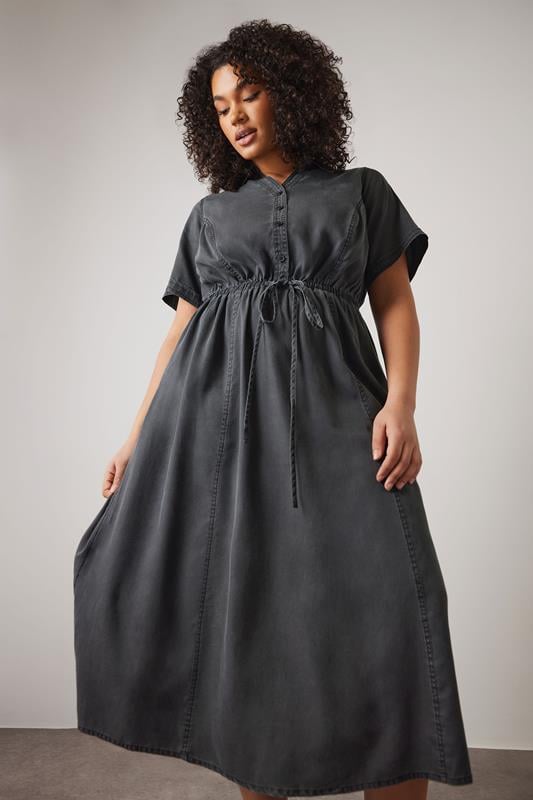 evans EVANS Curve Black Lyocell Denim Shirt Dress
