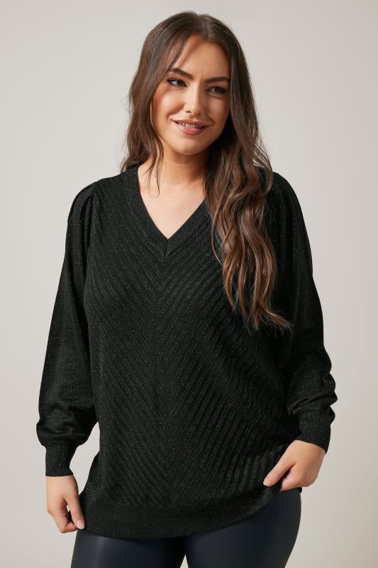 Evans EVANS Curve Black Metallic Knitted Jumper