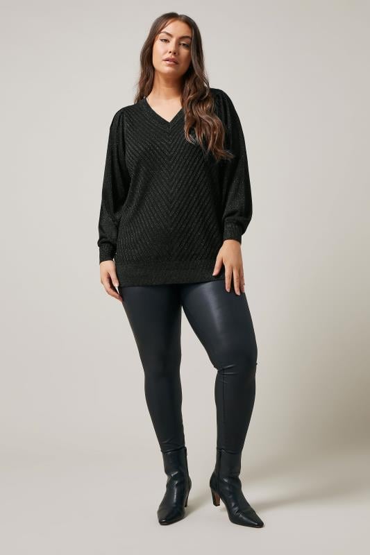 Evans EVANS Curve Black Metallic Knitted Jumper