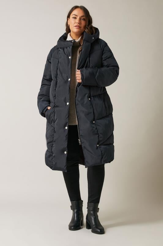 Evans EVANS Curve Black Padded Midi Coat
