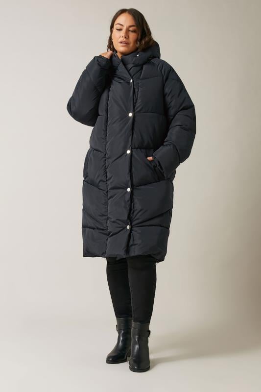 Evans EVANS Curve Black Padded Midi Coat