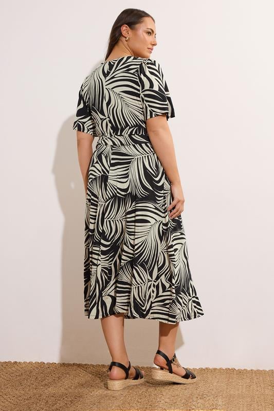 Evans EVANS Curve Black Palm Print Wrap Midi Dress