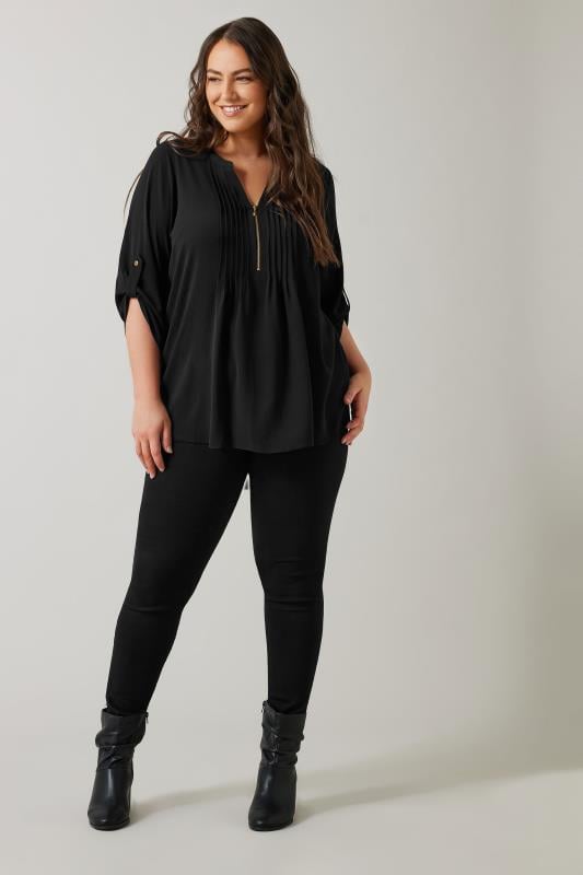 Evans EVANS Curve Black Pintuck Blouse