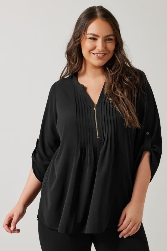 evans EVANS Curve Black Pintuck Blouse