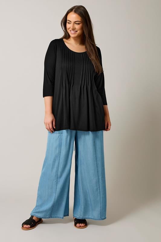 Evans EVANS Curve Black Pintuck Modal Rich Top