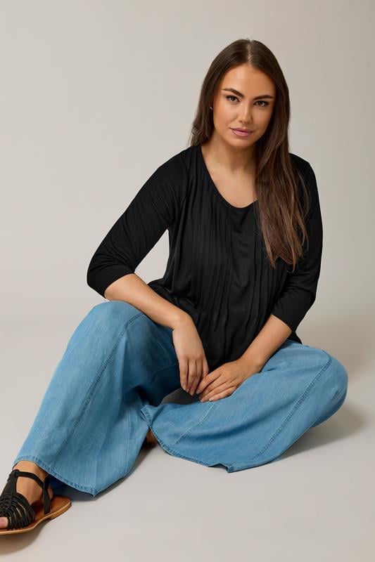 Evans EVANS Curve Black Pintuck Modal Rich Top
