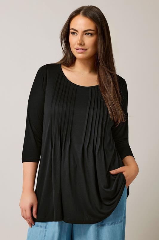 evans EVANS Curve Black Pintuck Modal Rich Top
