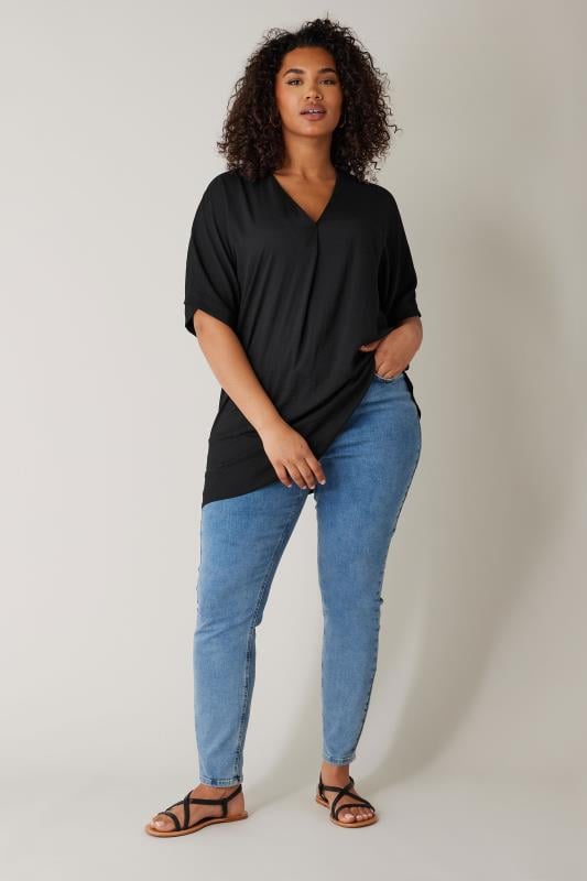 Evans EVANS Curve Black Pleat Front Blouse