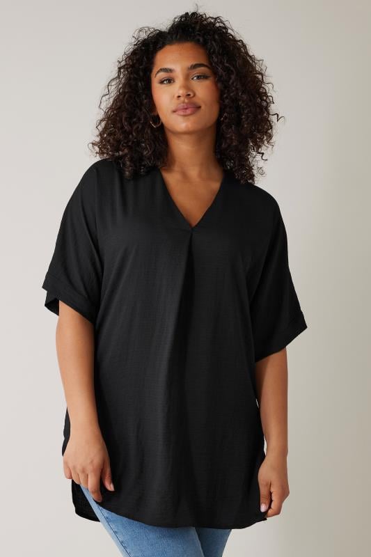 evans EVANS Curve Black Pleat Front Blouse