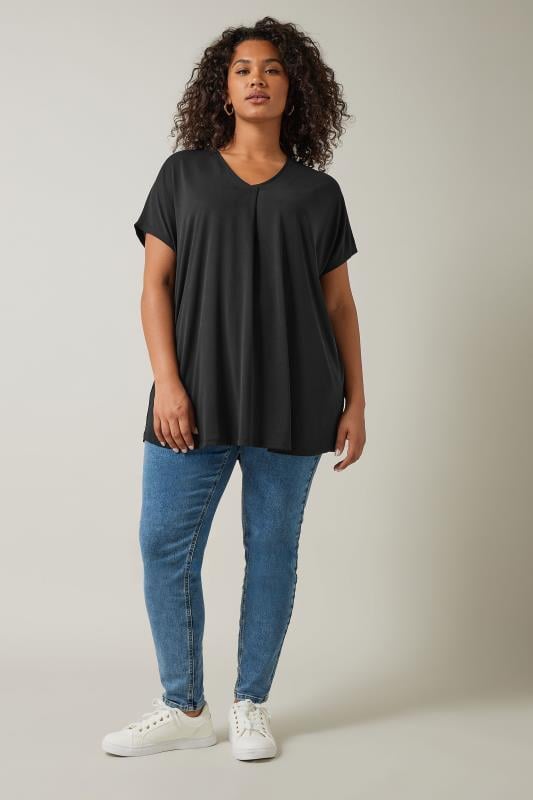 Evans EVANS Curve Black Pleat Front Modal Rich Top